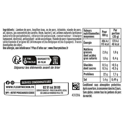 Fleury Michon Le Supérieur Jambon -25% Sel Sans Nitrite x4
