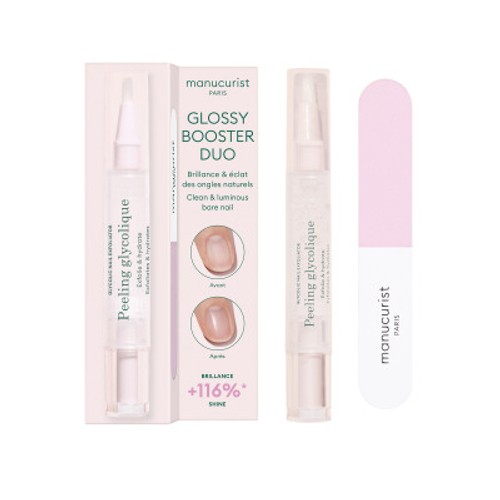 Manucurist Glossy Booster Duo - Peeling exfolliant et Polissoir pour ongles – Brillance et Éclat