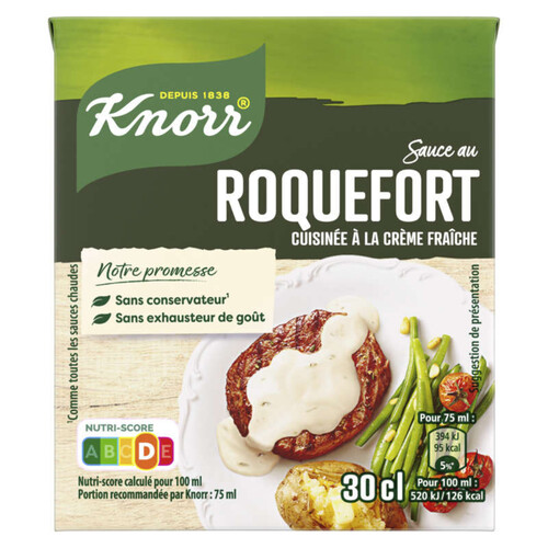 Knorr Les Moments Gourmets Sauce Chaude Roquefort Cuisinée À La Crème Fraîche Brique 30cl