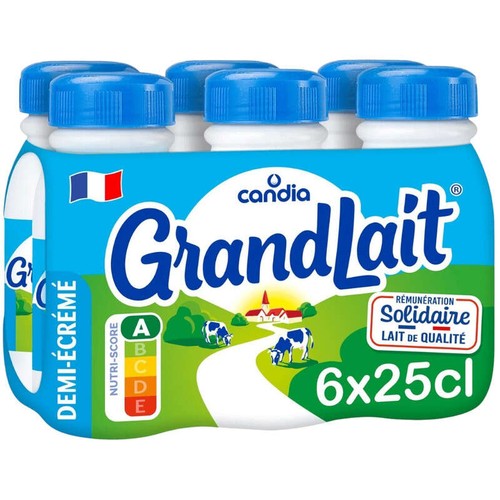 Candia Grandlait - Lait Demi-écrémé -  Le pack de 6x25cl
