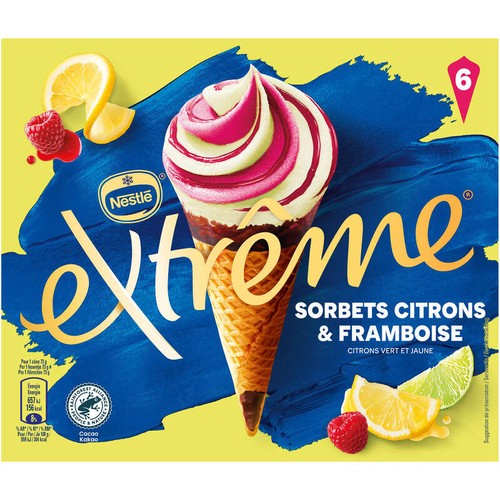 Nestlé Extrême Cônes Sorbets Citron Framboise x6 426g