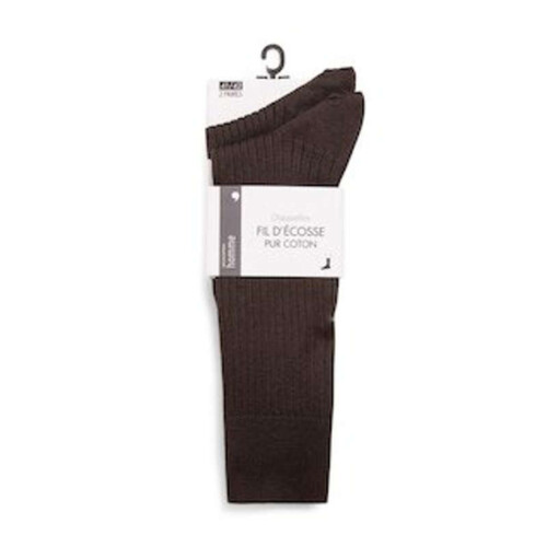 Monoprix Paires de Chaussettes en Fil D'Écosse Pur Coton T.45/46 Marron