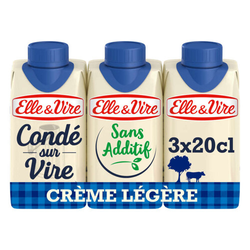 Elle & Vire Laiterie Condé Sur Vire Crème Légère Sans Addictif 3x20cl