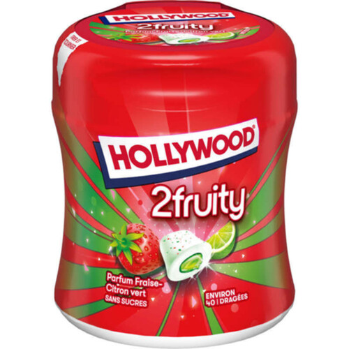 Hollywood 2Fruity Chewing-gum Fraise Citron sans sucres 88g