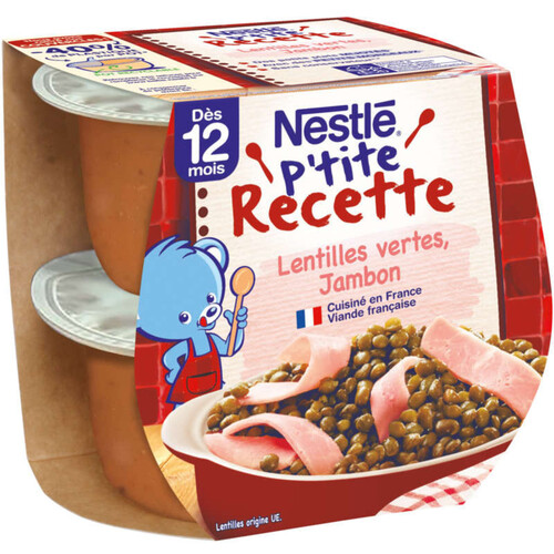 NESTLE P'TITE RECETTE Lentilles Vertes Jambon - 2 x 200g - Dès 12 mois