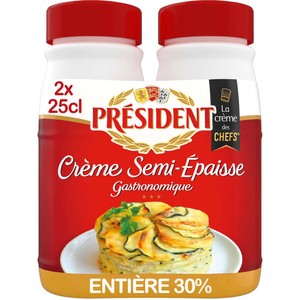 Président Crème UHT Semi-épaisse Entière 30% Mg Bouteilles 2x25cl