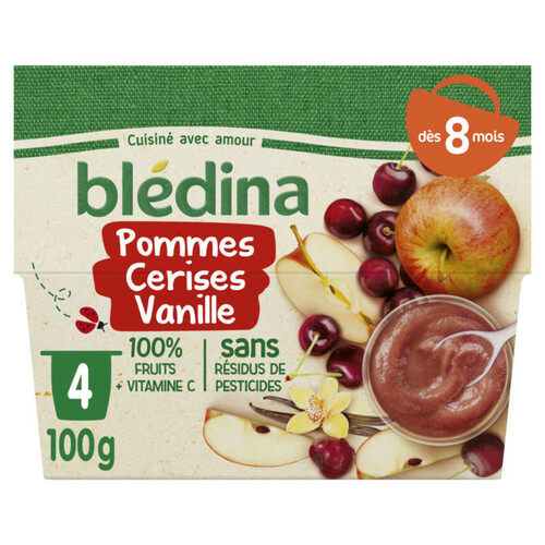 Bledina Coupelles Fruits Pommes Cerises Vanille 4X100g Dès 8 Mois