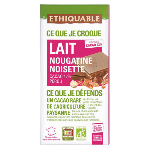 Ethiquable Chocolat Lait Nougatine Noisette Bio 100G