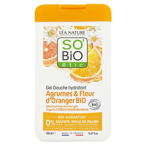 SO'BiO Étic Gel Douche Hydratant Agrumes & Fleur d'Oranger Bio 450ml