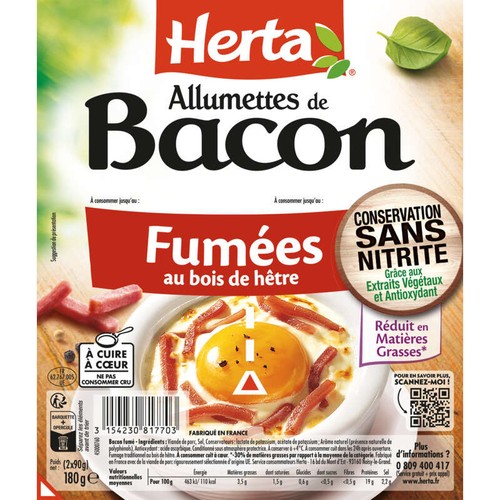 Herta Allumettes de Bacon Fumées au bois de Hêtre 2x90g