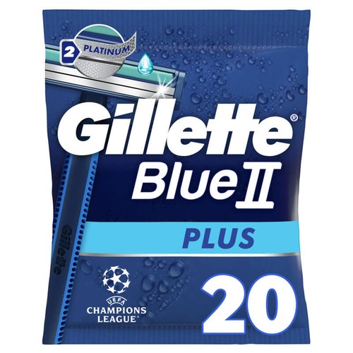 Gillette Blue II Plus Rasoirs Jetables 2 Lames Ultra-Affûtées + Bande Lubrifiante x20
