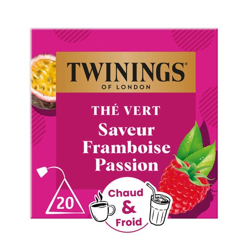 Twinings Thé Vert Saveur Framboise Passion 20 Sachets 32g