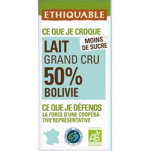 Ethiquable Choco Lait Madagascar 50% Bio 100g