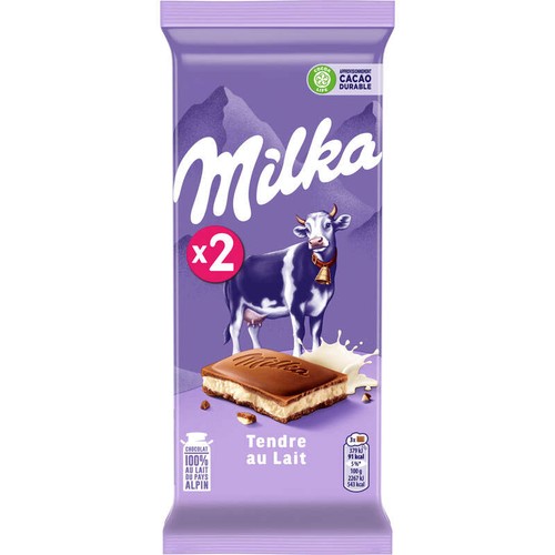 Milka Tablette Chocolat Tendre Au Lait 2x100g