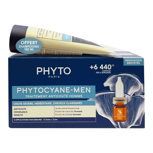 [Para] Phyto Paris Phytocyane-men traitement antichute homme 12x5ml + shampooing revigorant 100ml offert