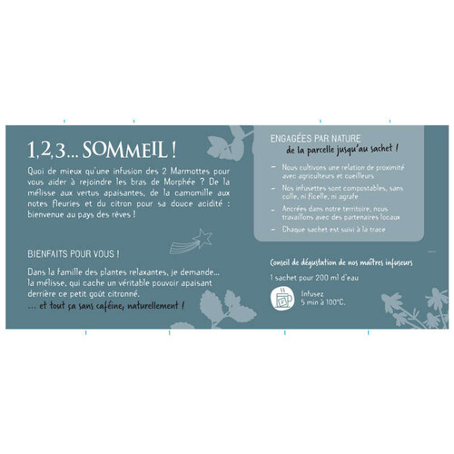 Les 2 Marmottes Infusion 1,2,3 Sommeil x30 36g