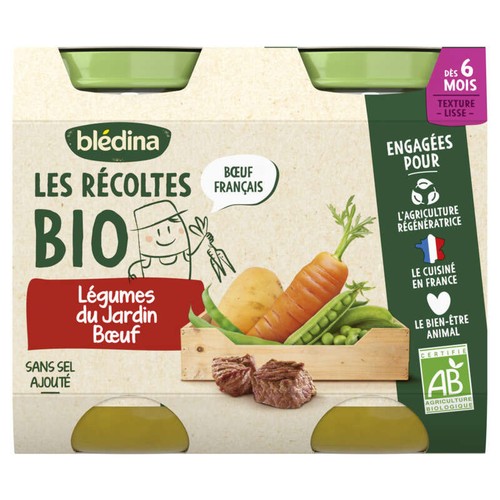 Blédina Petits Pots Bio Petits Légumes du Jardin Bœuf 2x200g
