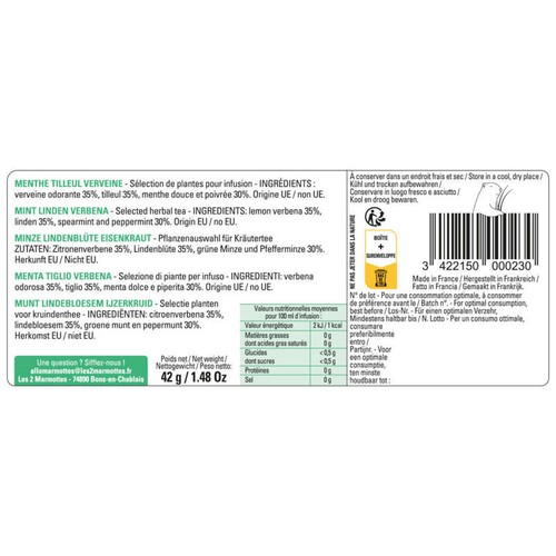 Les 2 Marmottes Infusion Menthe Tilleul Verveine x30