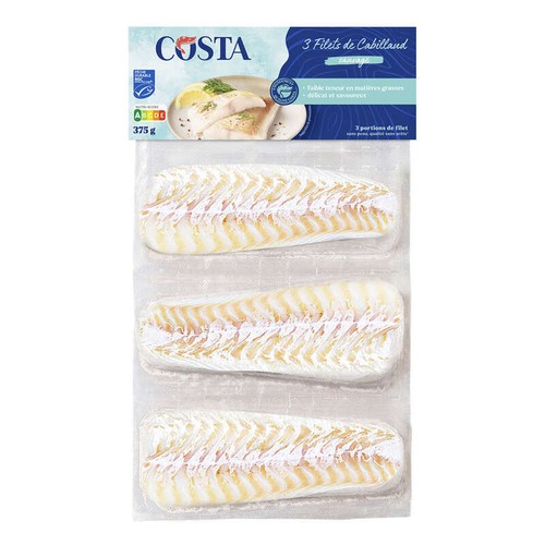 Costa  filets de cabillaud sauvage x3 msc 375g