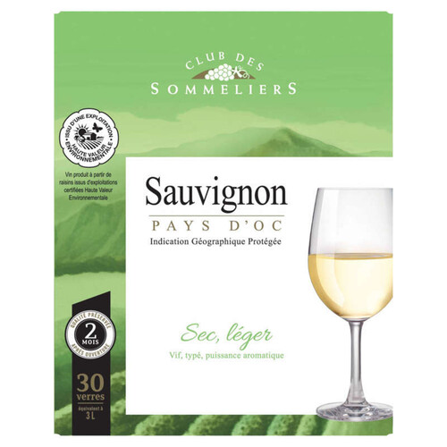 Club Des Sommeliers Sauvignon - Pays d'Oc - Vin blanc - 3l