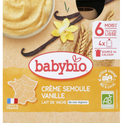 [Par Naturalia]  Babybio crème semoule vanille bio 6M le pack de 4x85g