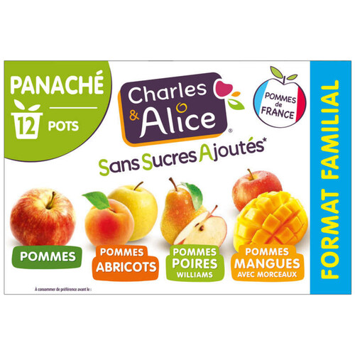 Charles & Alice Panaché de Compotes Sans Sucres Ajoutés 12x 100g