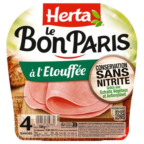 Herta Le Bon Paris Jambon à l'étouffée 4 tranches 140g