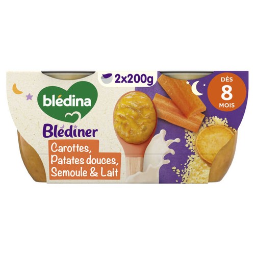 Blédina Plat Blédiner Carottes & Patates Douces Dès 8 Mois 2x200g