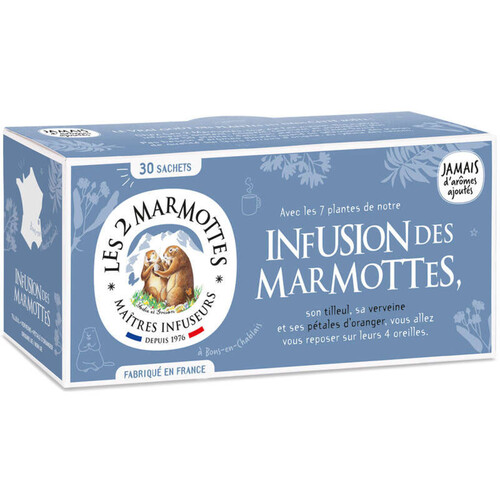 Les 2 Marmottes Infusion Tilleul & Verveine 30 Sachets 46g