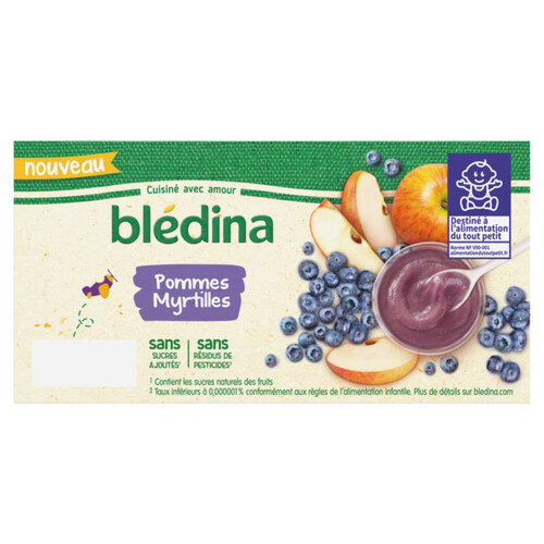 Bledina Coupelles Fruits Pommes Myrtilles 4X100G Dès 8 Mois