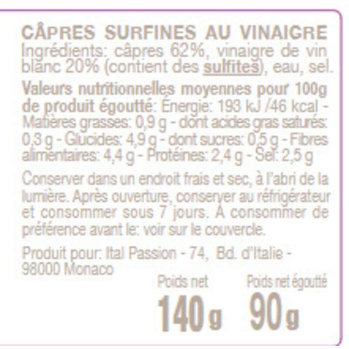 Florelli Câpres Surfines Au Vinaigre 140g
