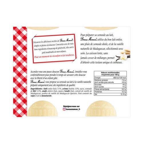 Bonne Maman Semoule Au Lait Saveur Vanille 4x100g