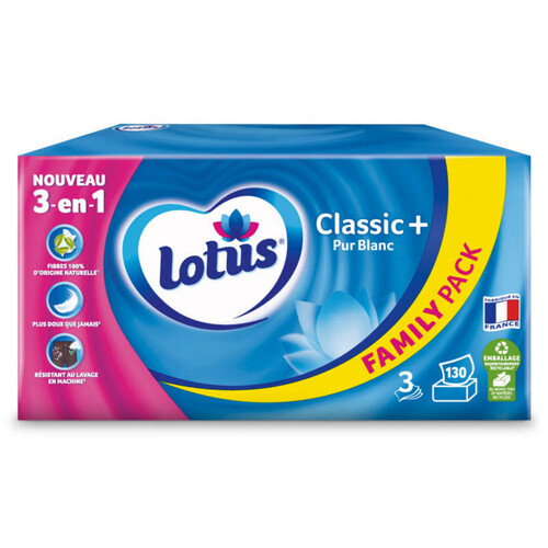 Lotus Classic+ Pur Blanc Boîte Mouchoirs Family Pack