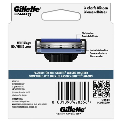 Gillette Mach3 Lames De Rasoir x6