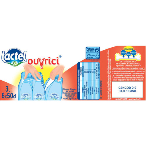 Lactel Vitamine D entier bouteille 6X50 cl