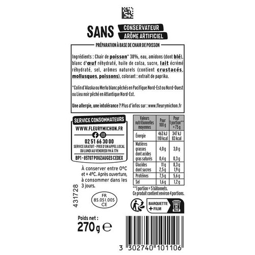 Fleury Michon Bâtonnets Surmi Moelleux 270g