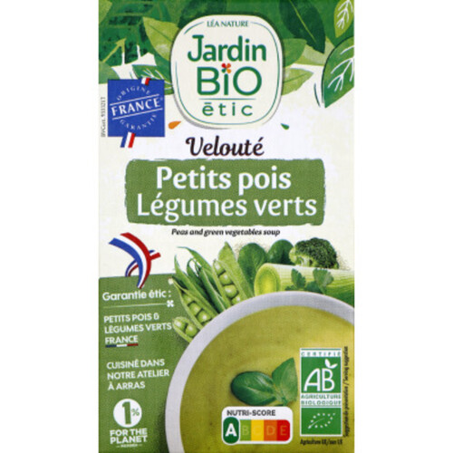 Jardin bio velouté petits pois légumes verts bio 1L/ tetrapack