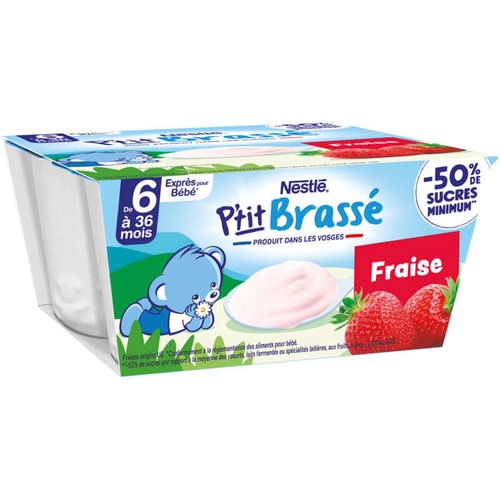 P'Ti Brassé Dessert Lacté Brassé Pour Bébé À La Fraise Dès 6 Mois 4x100g