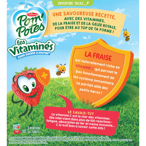 Pom potes Compotes Les Vitaminés Fraise Gelée Vit B 4x90g