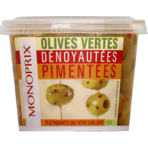 Monoprix Olives vertes dénoyautées pimentées 125g