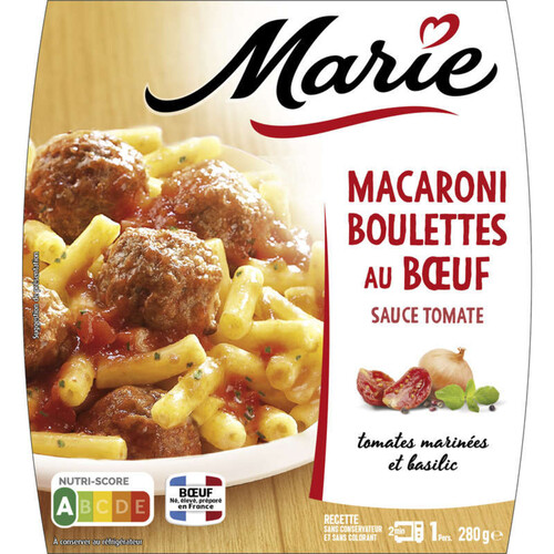 Marie Macaroni sauce tomate et boulettes au boeuf vbf 280g marie