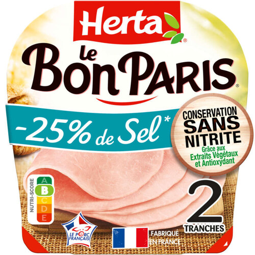 Herta Le Bon Paris Jambon Sans Nitrite Sel Réduit 2 Tranches