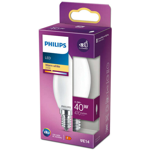 Philips Ampoule LED Flamme E14 40W Blanc Chaud x1