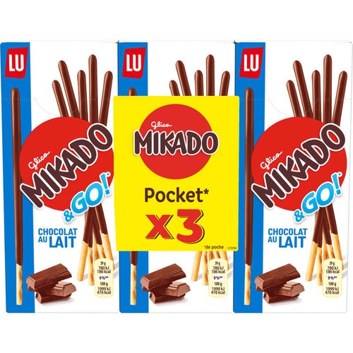 Lu Mikado Biscuits nappés au Chocolat au Lait 3x39g