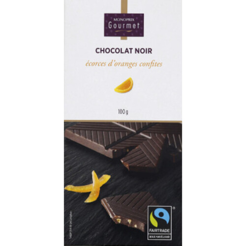 Monoprix Gourmet Chocolat Noir Aux Écorces D'Oranges Confites 100G