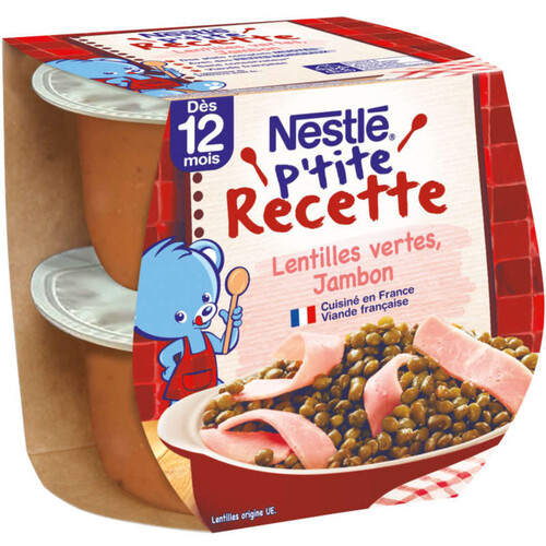 NESTLE P'TITE RECETTE Lentilles Vertes Jambon - 2 x 200g - Dès 12 mois