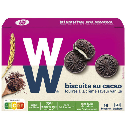Weight Watchers biscuits au cacao crème vanille x4 sachets 212g
