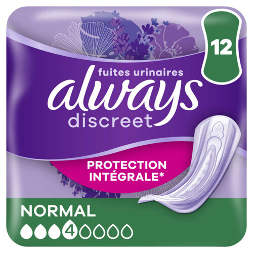 Always Discreet Serviettes Pour Fuites Urinaires normal x12