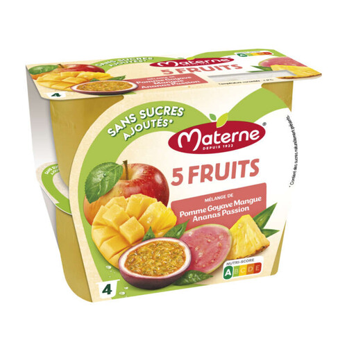 Materne Compotes 5 Fruits Pomme Goyave Mangue Passion 4*100g