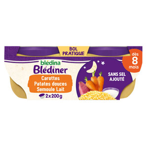 Blédina Plat Blédiner Carottes & Patates Douces Dès 8 Mois 2x200g..